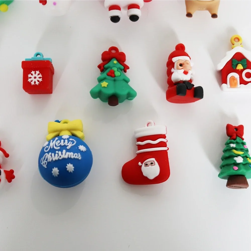 Lot of 21 Miniature PVC Rubber Christmas Tree Ornaments Santa Snow Man Gift Bell